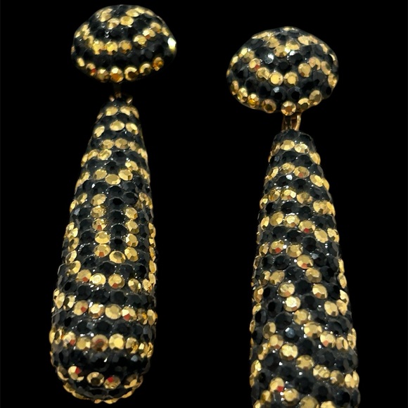 Vintage Bellini Gold/Black Runway Glitz Crystal Teardrop - New Designer - Picture 14 of 16